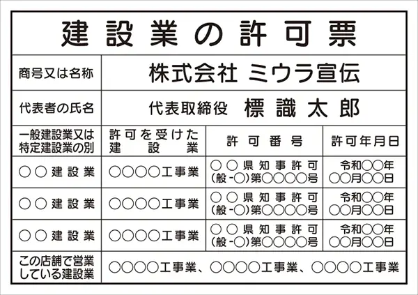 建設業の許可票 フォント 丸ゴシック体